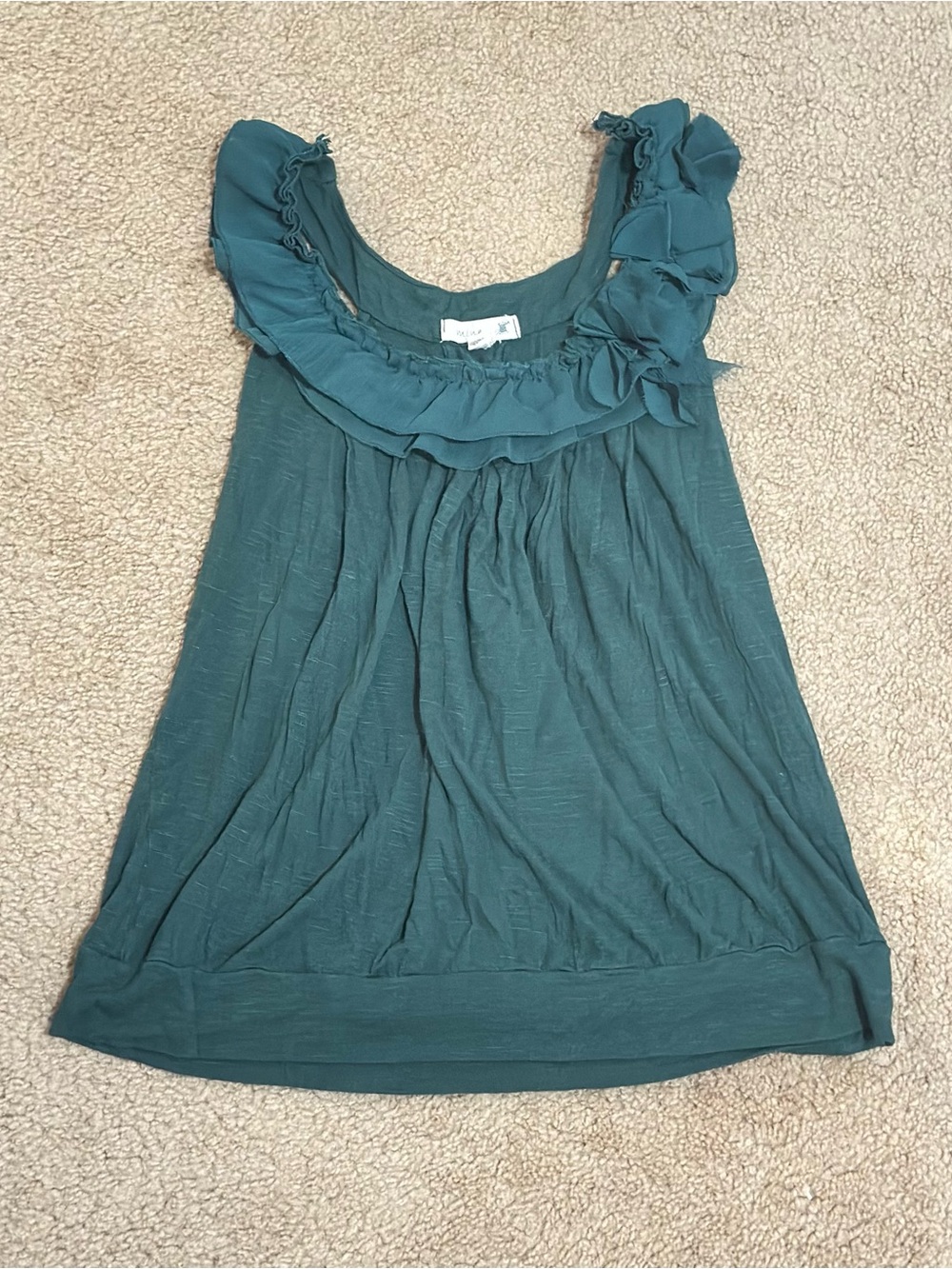 mine Teal Ruffled Scoop Neck Flowy Women’s Top SIZE S